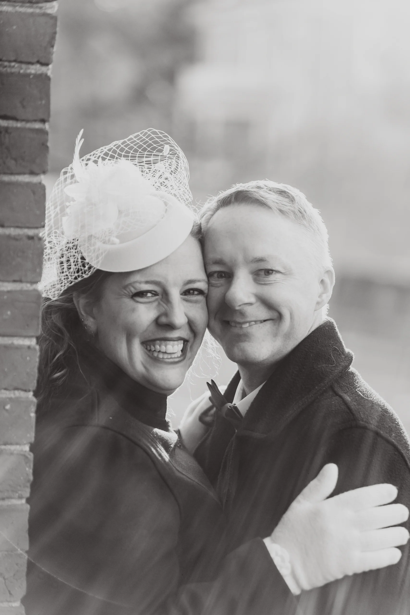 A newly married couple take a wedding photo