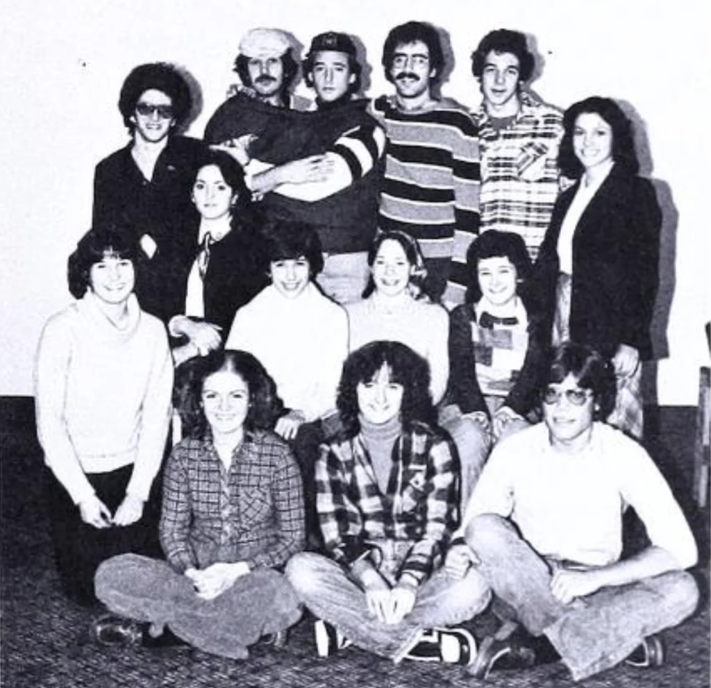 Zon (center, in stripes) in a photo of freshmen orientation committee members from the 1979 Ciarla yearbook