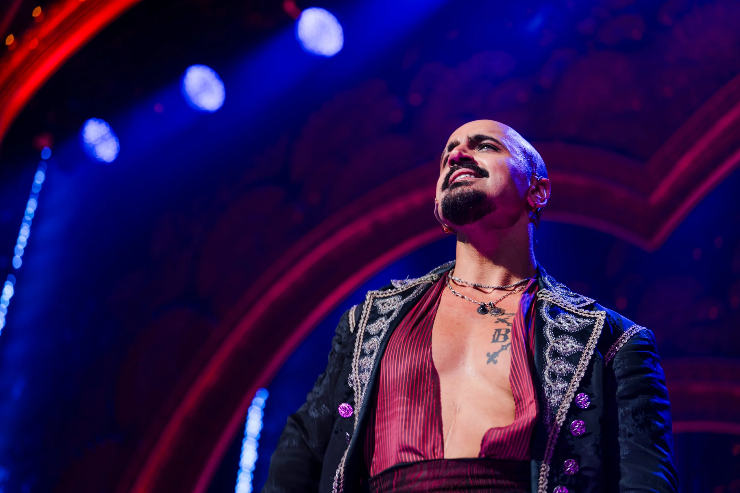 Gabe Martínez ’10 during
the curtain call for his first Broadway performance of Moulin Rouge! The Musical last fall