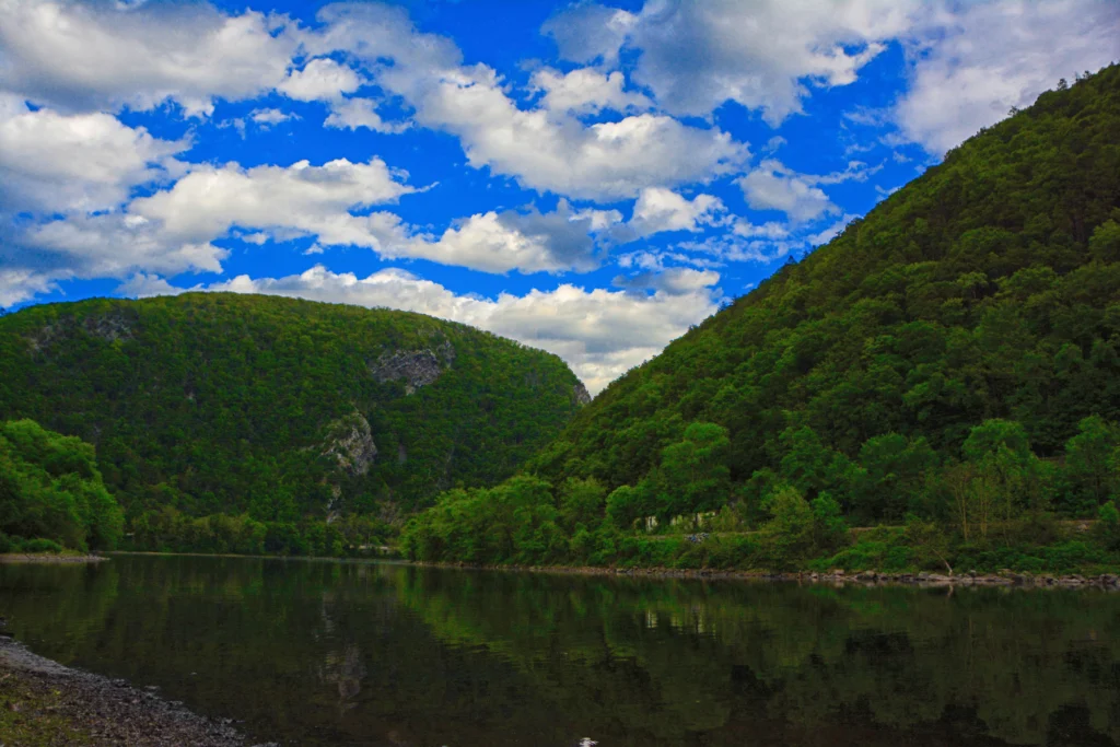 A lake and two mountains seen from the Appalachian Trail